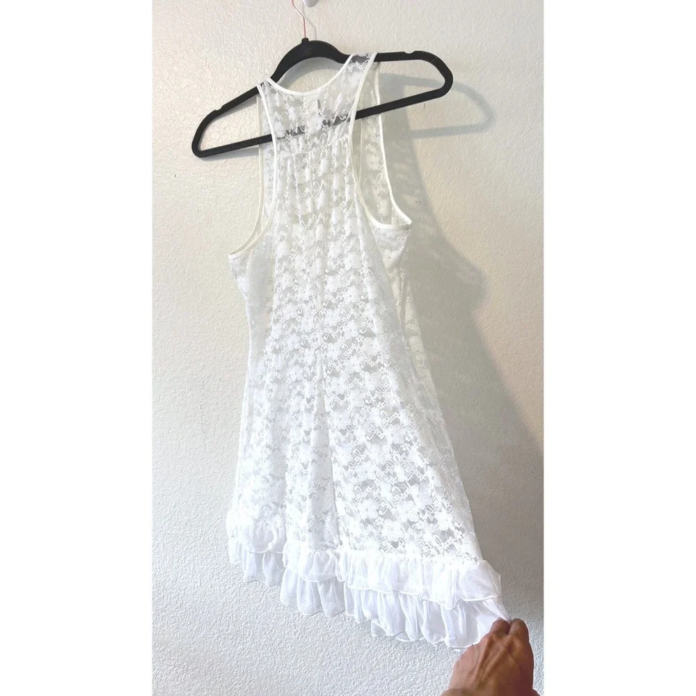 In Bloom by‎ Jonquil White Floral Lace Feminine Racerback Chemise Nightgown SZ M